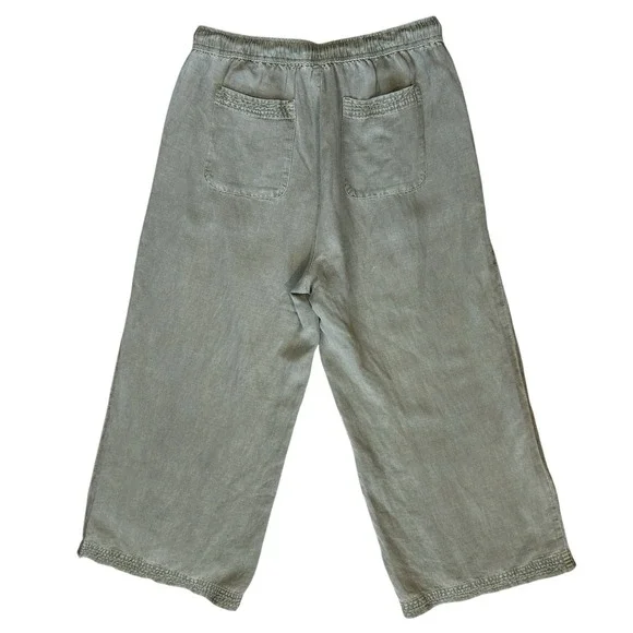 JOIE Green Linen Lyocell Wide Leg Crop Pants Drawstring Elastic Waist L Coastal - Picture 3 of 8